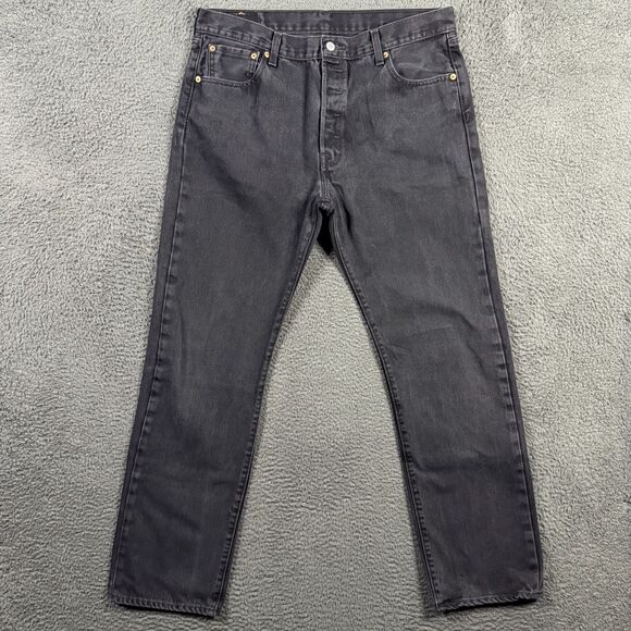 Levis 501 Jeans Mens 36x32 (Fits 34x32) Black Straight Fit Denim Button Fly - Picture 1 of 16